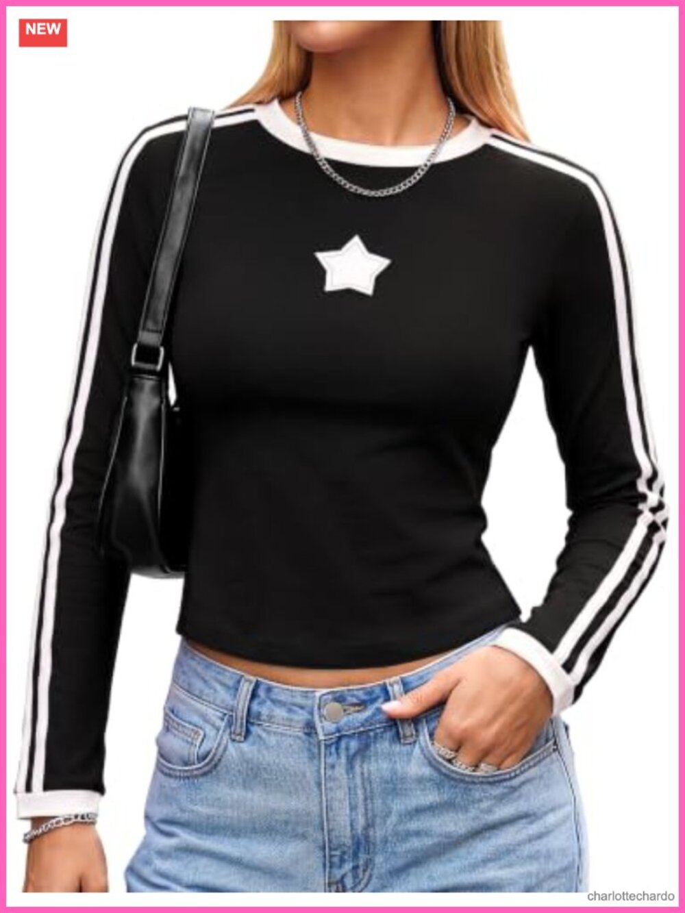 Blooming Jelly Long Sleeve Slim Fit Y2K Top Retro Star Patch Striped Tee